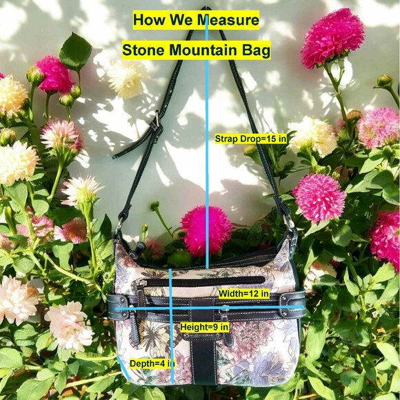 Stone Mountain Black Floral 70% Cotton Purse Shoulder Bag 12240 - Picture 5 of 9